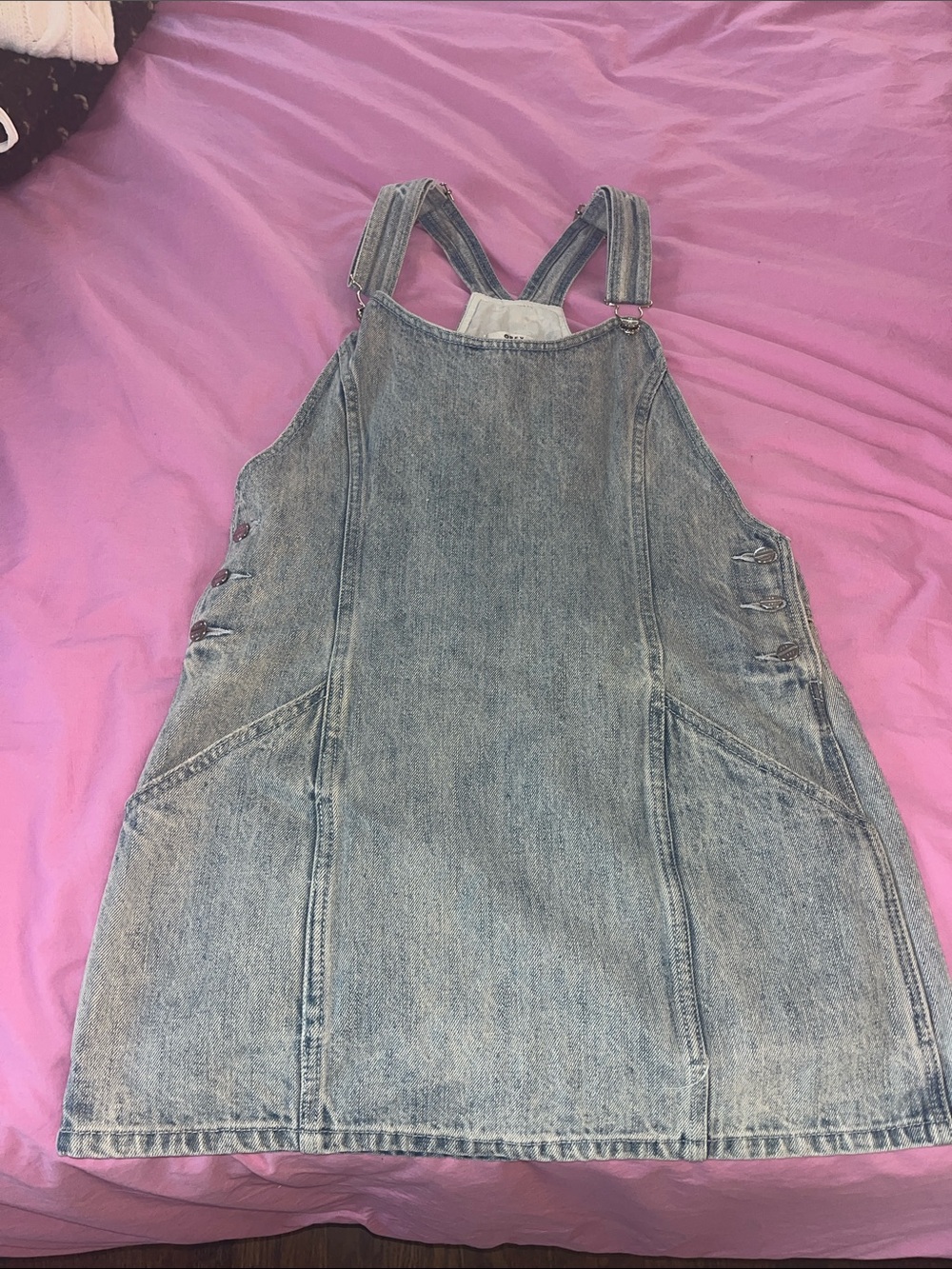 Obey Light Wash Denim Pinafore Dress